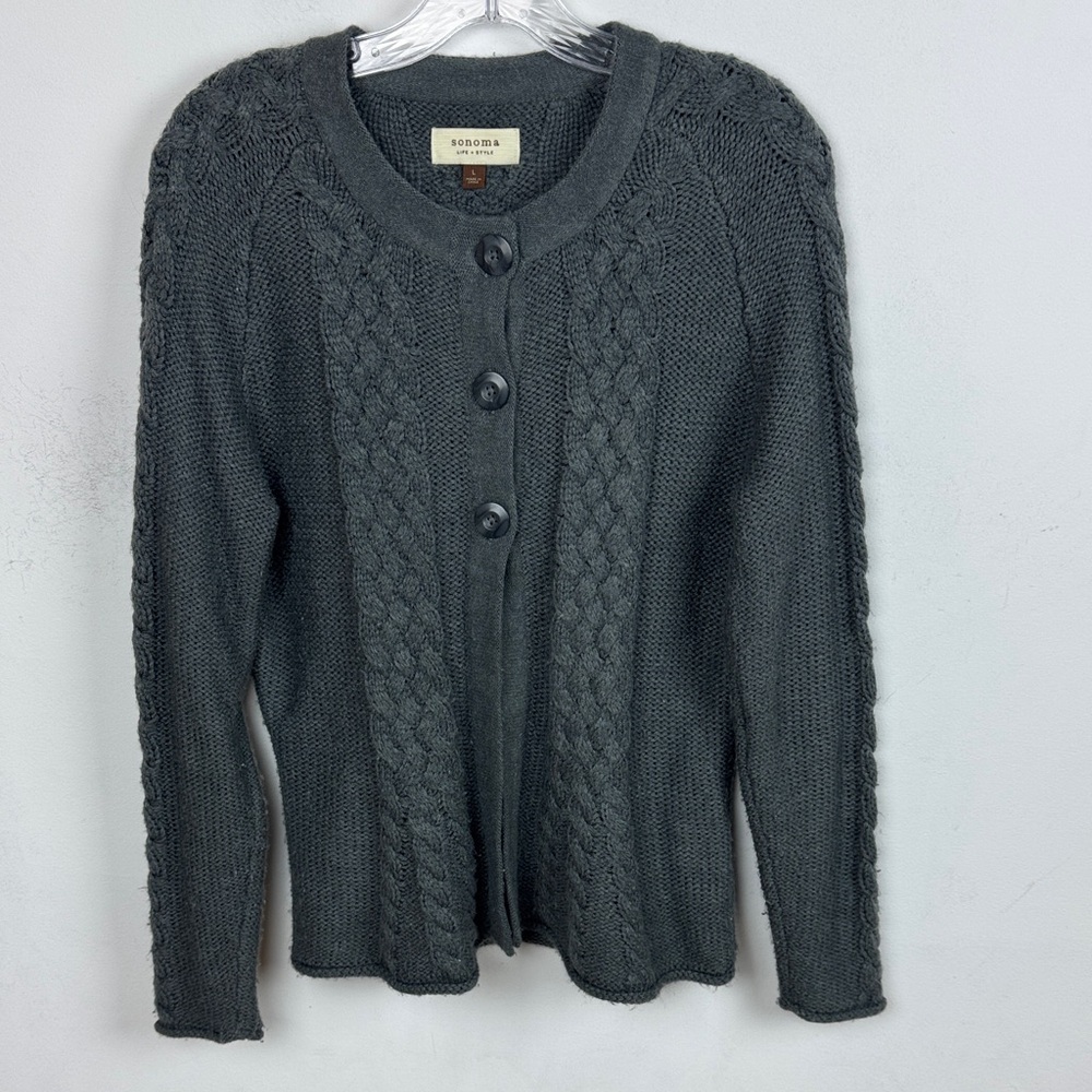 Sonoma Women's Dark Gray Cable Knit Cardigan